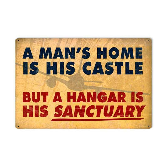Mans Home Hangar Vintage Sign, Aviation, Metal Sign, Wall Art, 36 X 24 Inches