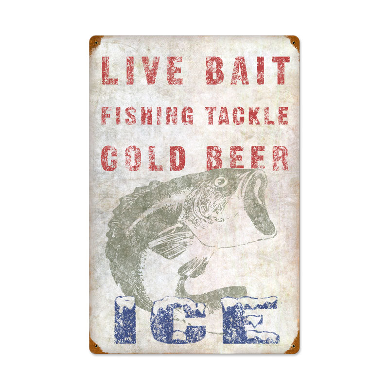 WADE007 - 16 X 24 VINTAGE METAL SIGN - LIVE BAIT Vintage Sign, Automotive, Metal Sign, Wall Art, 16 X 24 Inches