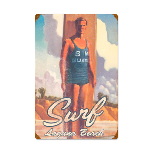 WADE018 - 16 X 24 SURF LAGUNA BEACH Vintage Sign, Automotive, Metal Sign, Wall Art, 16 X 24 Inches