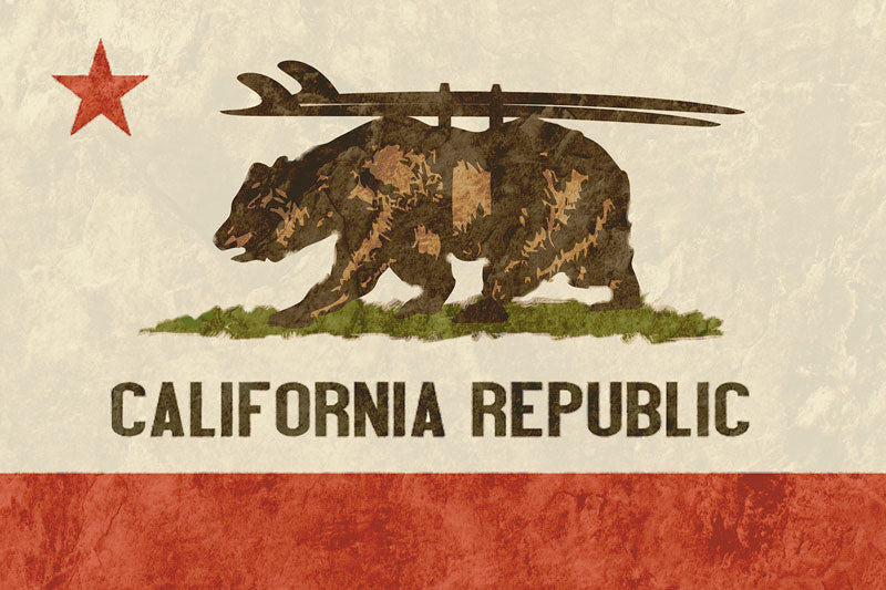WADE118 - 24 X 16 VINTAGE METAL SIGN - CALI BEAR SURFBOARD, Automotive, Metal Sign, Wall Art, 24 X 16 Inches