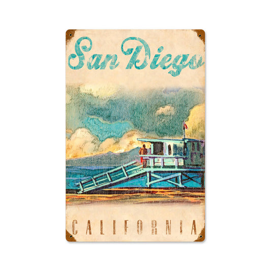 WADE125 - 12 X 18   SAN DIEGO LIFE GUARD TOWER VINTAGE SIGN Vintage Sign, Automotive, Metal Sign, Wall Art, 12 X 18 Inches