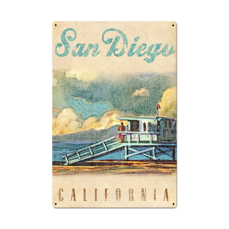 WADE136 - 24 X 36  SAN DIEGO LIFE GUARD TOWER VINTAGE SIGN Vintage Sign, Automotive, Metal Sign, Wall Art, 24 X 36 Inches