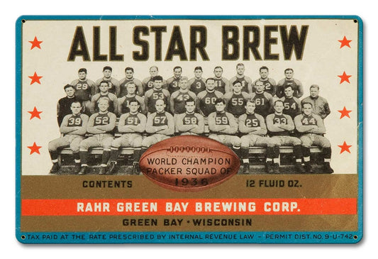 All Star Brew, Automotive, Metal Sign, Wall Art, 18 X 12 Inches