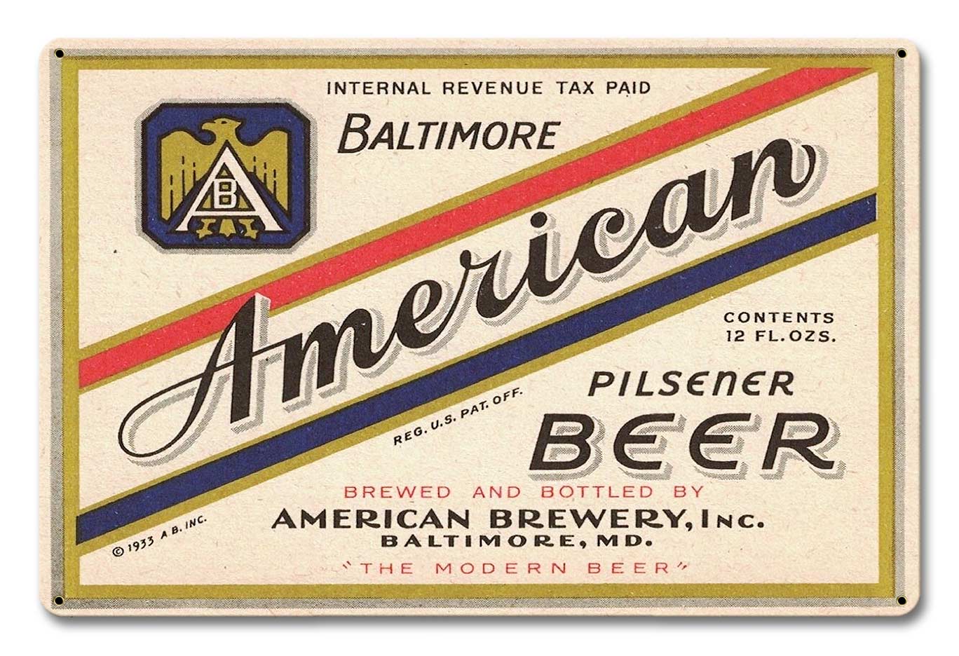 American Pilsener Beer, Automotive, Metal Sign, Wall Art, 18 X 12 Inches