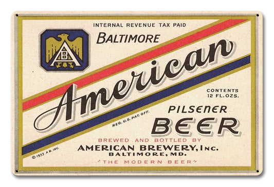 American Pilsener Beer, Automotive, Metal Sign, Wall Art, 18 X 12 Inches