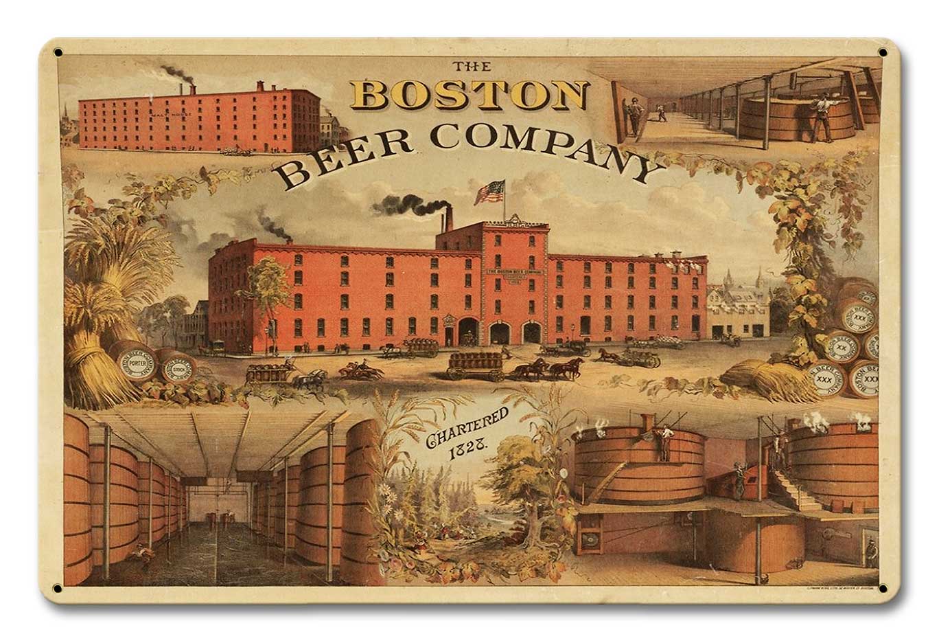 Boston Beer Company 1828, Automotive, Metal Sign, Wall Art, 18 X 12 Inches