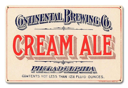 Continental Brewing Co Cream Ale, Automotive, Metal Sign, Wall Art, 18 X 12 Inches