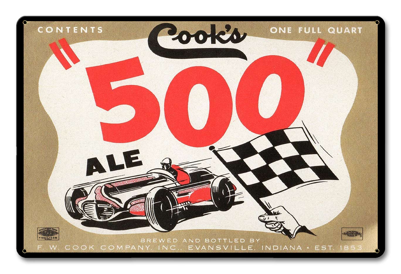 Cook's 500 Ale, Automotive, Metal Sign, Wall Art, 18 X 12 Inches