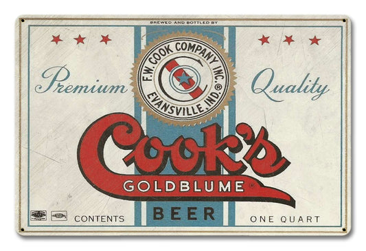 Cook's Goldblume Beer, Automotive, Metal Sign, Wall Art, 18 X 12 Inches