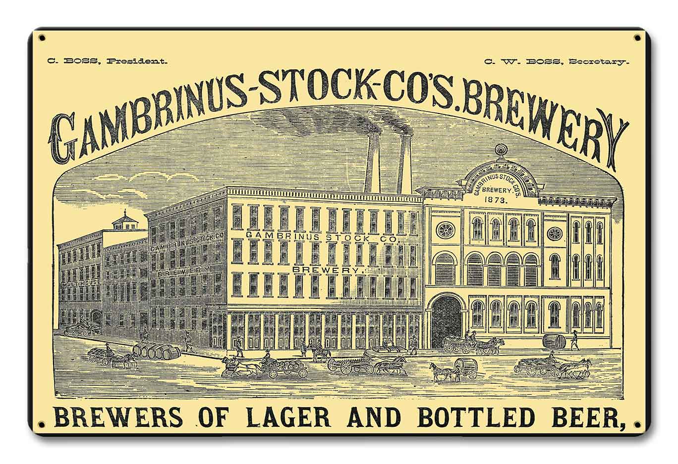 Gambrinus Brewery, Automotive, Metal Sign, Wall Art, 18 X 12 Inches
