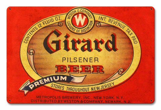 Girard Beer, Automotive, Metal Sign, Wall Art, 18 X 12 Inches