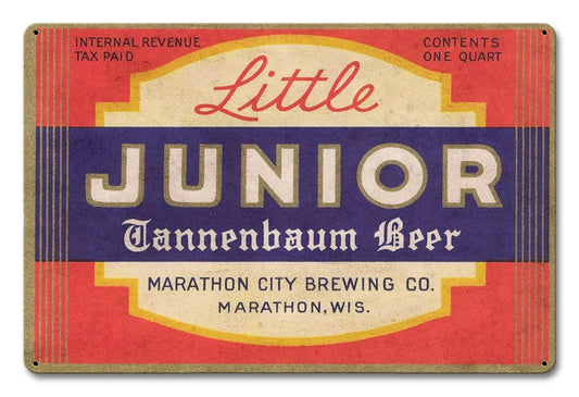 Junior Beer, Automotive, Metal Sign, Wall Art, 18 X 12 Inches