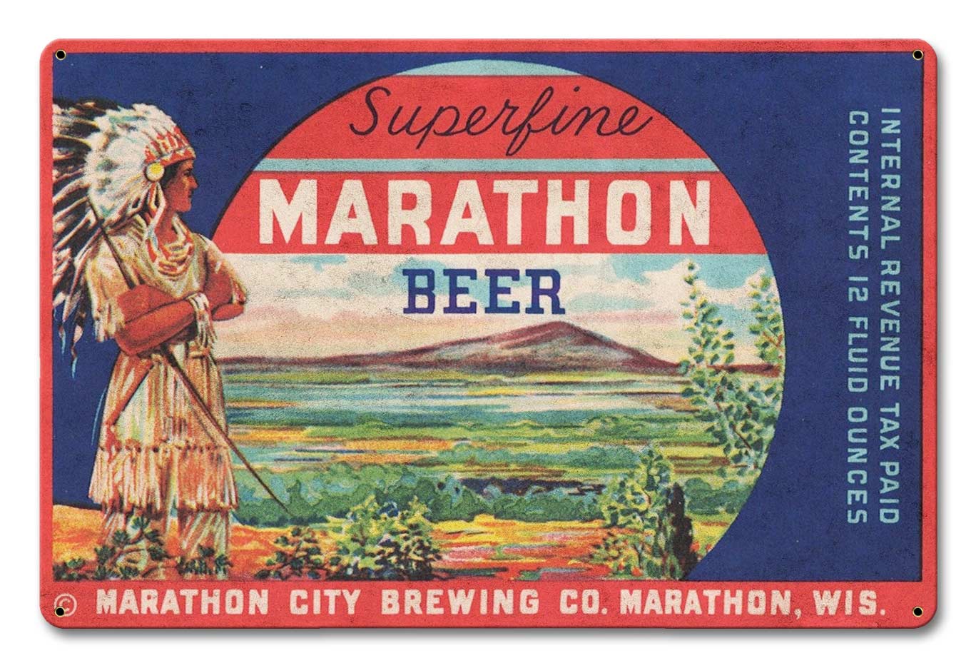 Marathon Beer, Automotive, Metal Sign, Wall Art, 18 X 12 Inches