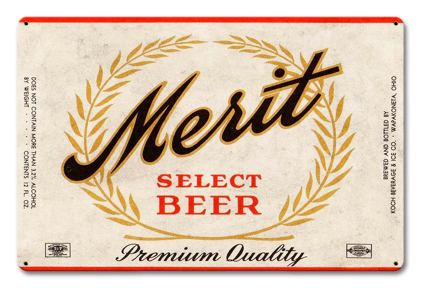 Merit Select Beer, Automotive, Metal Sign, Wall Art, 18 X 12 Inches