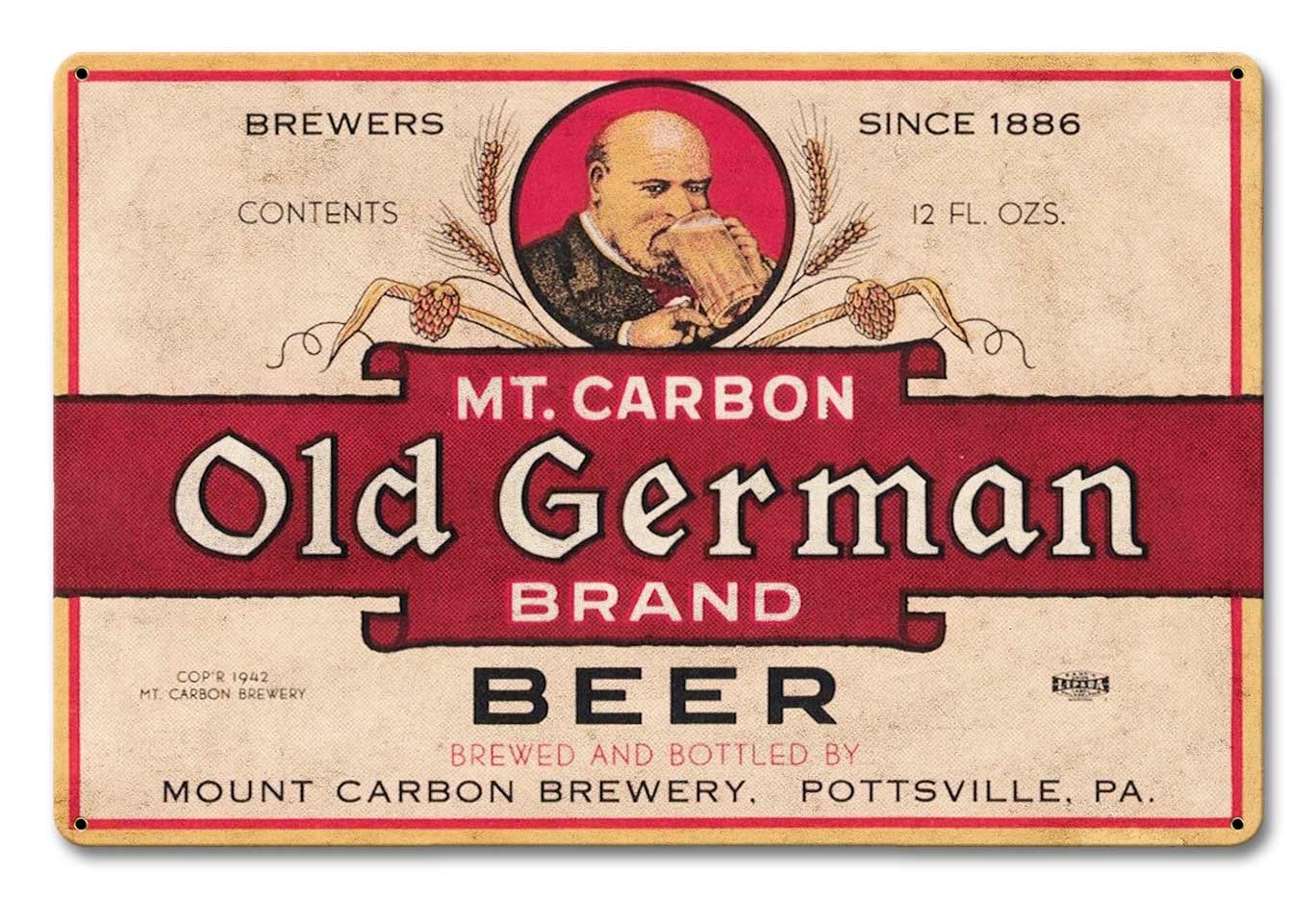 Mt. Carbon Old German Beer, Automotive, Metal Sign, Wall Art, 18 X 12 Inches