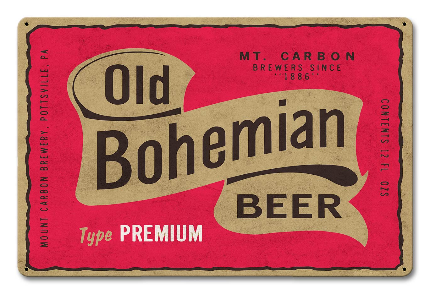 Old Bohemian Beer, Automotive, Metal Sign, Wall Art, 18 X 12 Inches