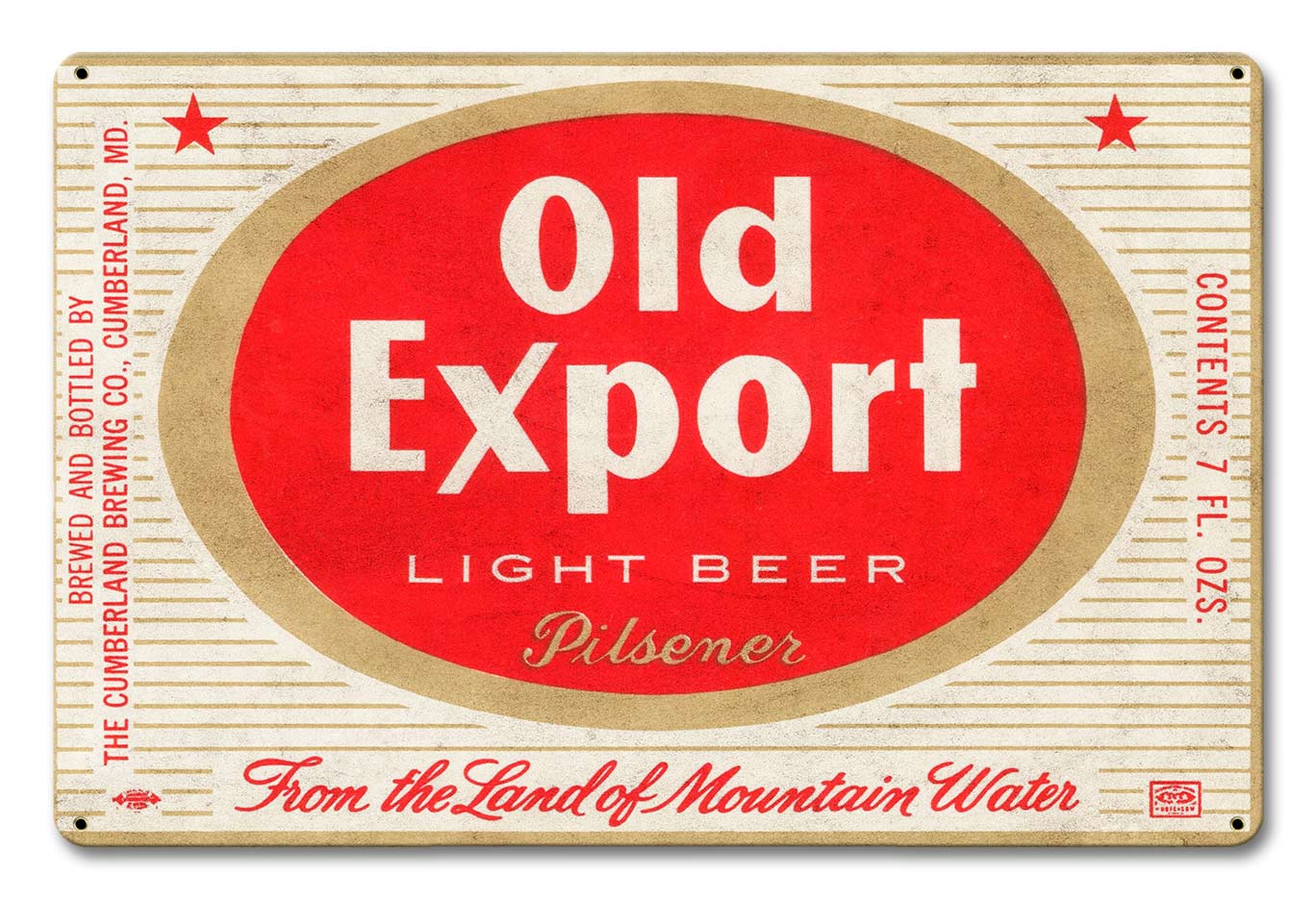 Old Export Light Beer, Automotive, Metal Sign, Wall Art, 18 X 12 Inches