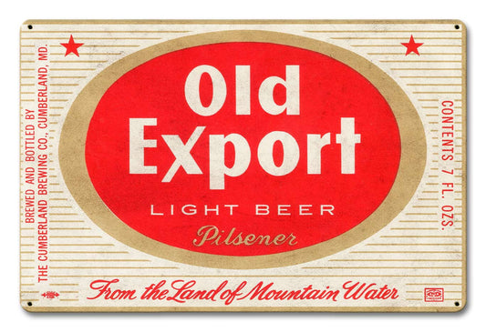 Old Export Light Beer, Automotive, Metal Sign, Wall Art, 18 X 12 Inches