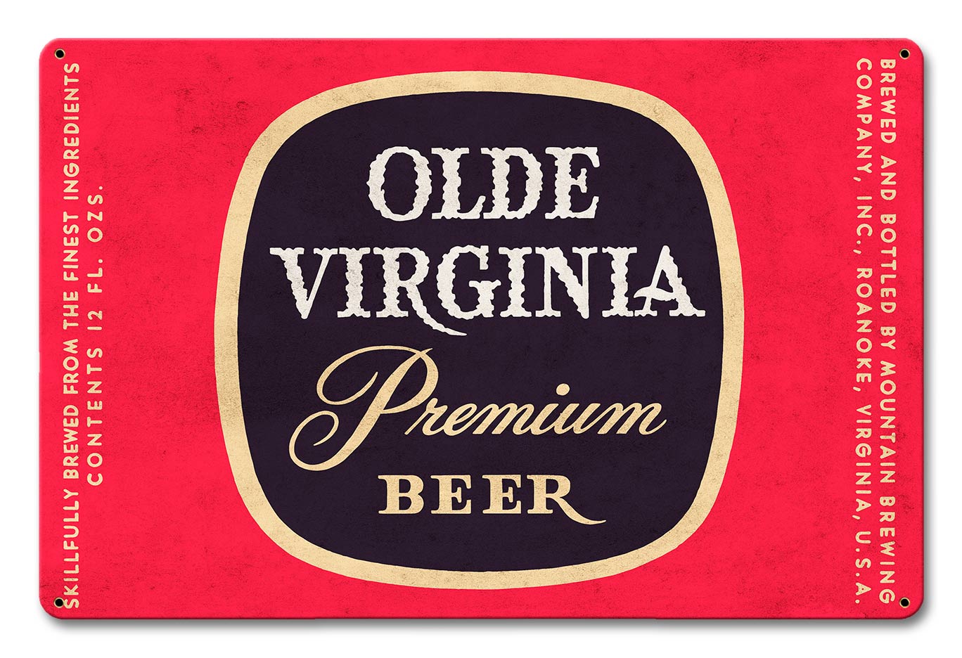 Olde Virginia Beer, Automotive, Metal Sign, Wall Art, 18 X 12 Inches