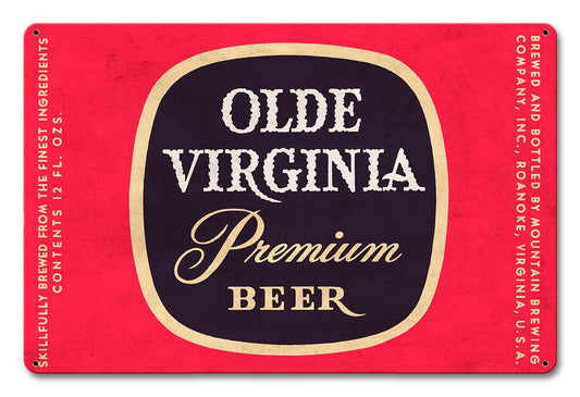 Olde Virginia Beer, Automotive, Metal Sign, Wall Art, 18 X 12 Inches