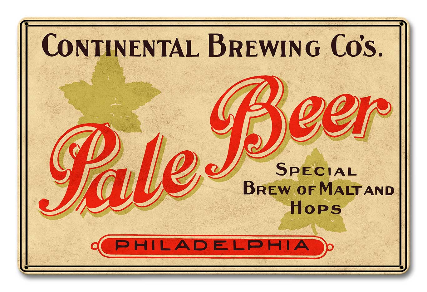 Continental Brewing Co Pale Beer, Automotive, Metal Sign, Wall Art, 18 X 12 Inches