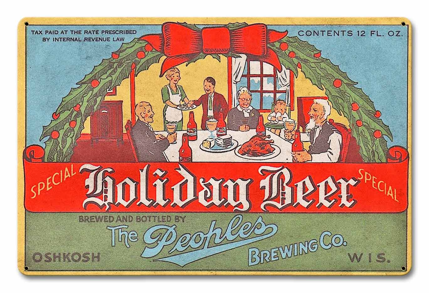 Peoples Holiday Beer, Automotive, Metal Sign, Wall Art, 18 X 12 Inches