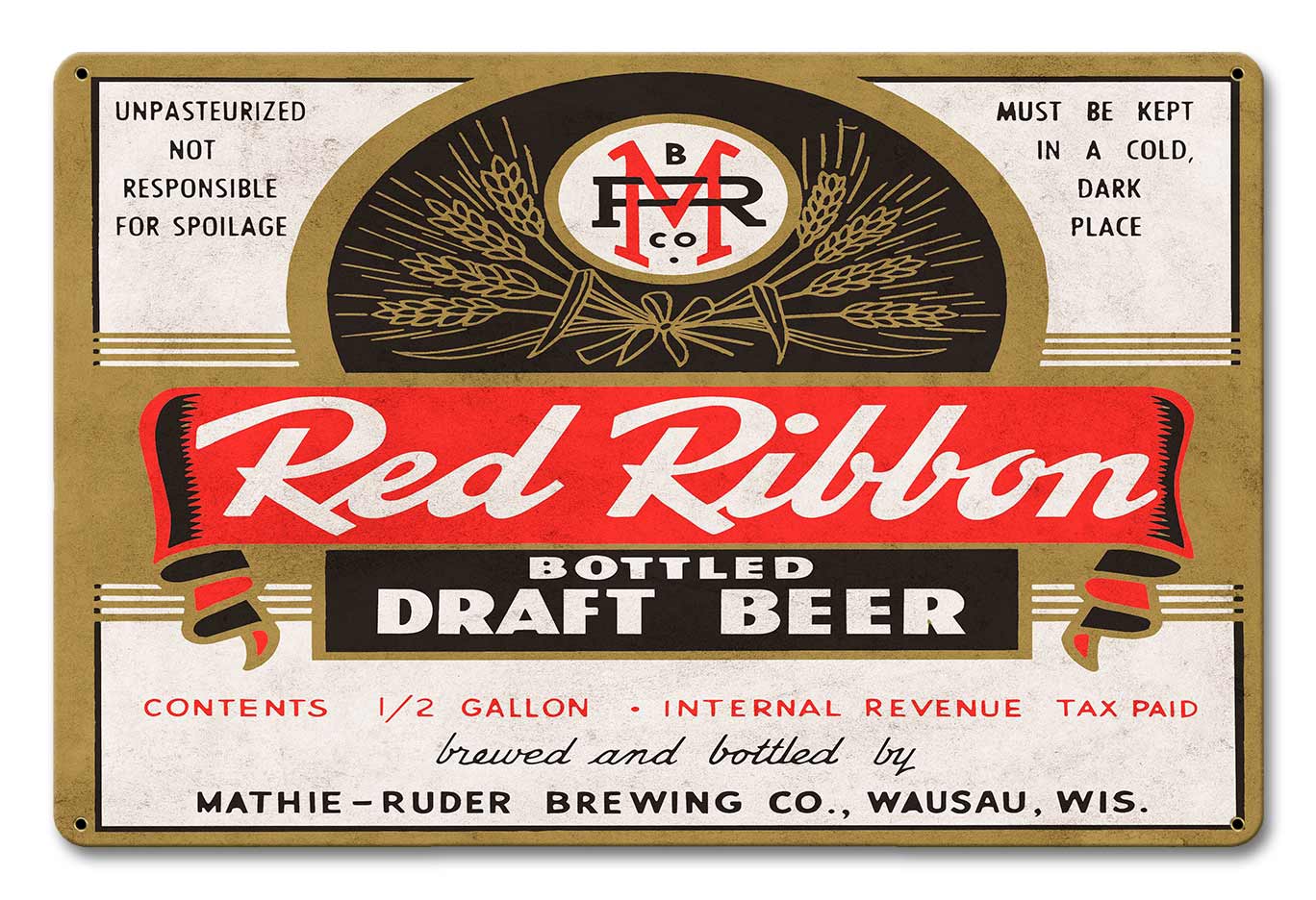 Red Ribbon Beer, Automotive, Metal Sign, Wall Art, 18 X 12 Inches