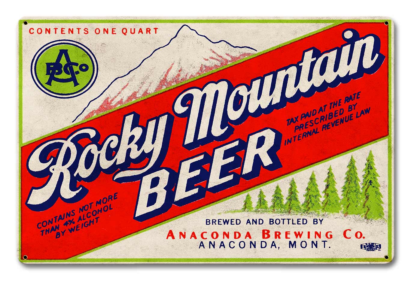 Rocky Mountain Beer, Automotive, Metal Sign, Wall Art, 18 X 12 Inches