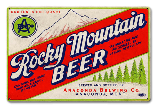 Rocky Mountain Beer, Automotive, Metal Sign, Wall Art, 18 X 12 Inches