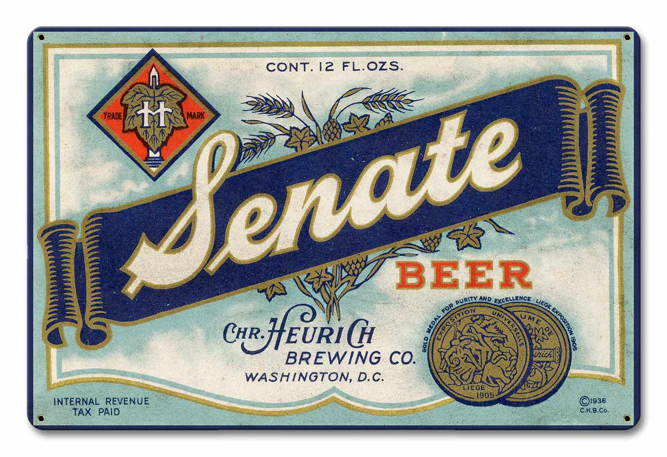 Senate Beer, Automotive, Metal Sign, Wall Art, 18 X 12 Inches