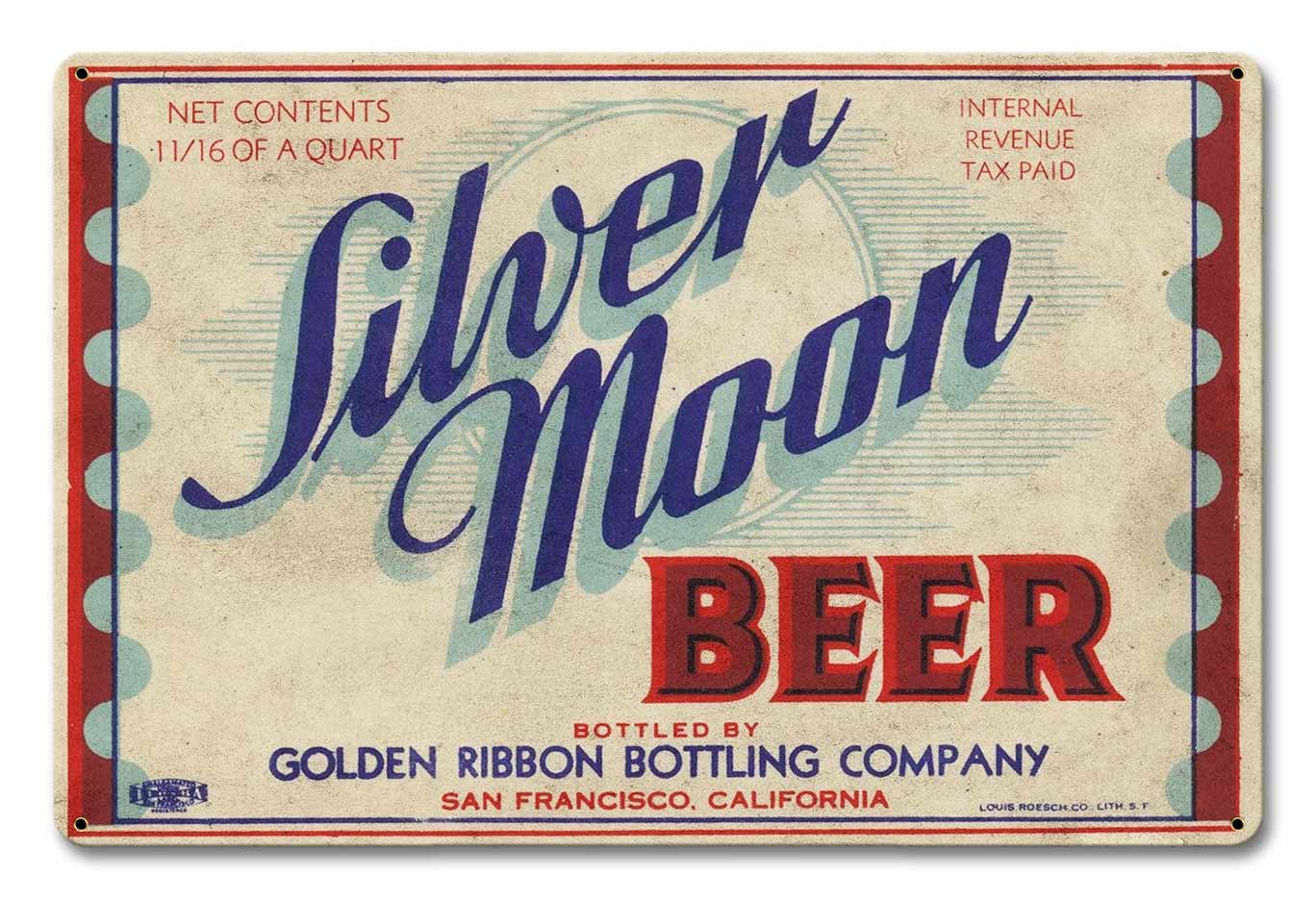 Silver Moon Beer, Automotive, Metal Sign, Wall Art, 18 X 12 Inches