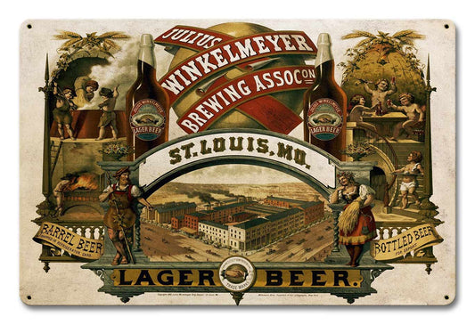 J Winklemeyer Brewing, Automotive, Metal Sign, Wall Art, 18 X 12 Inches