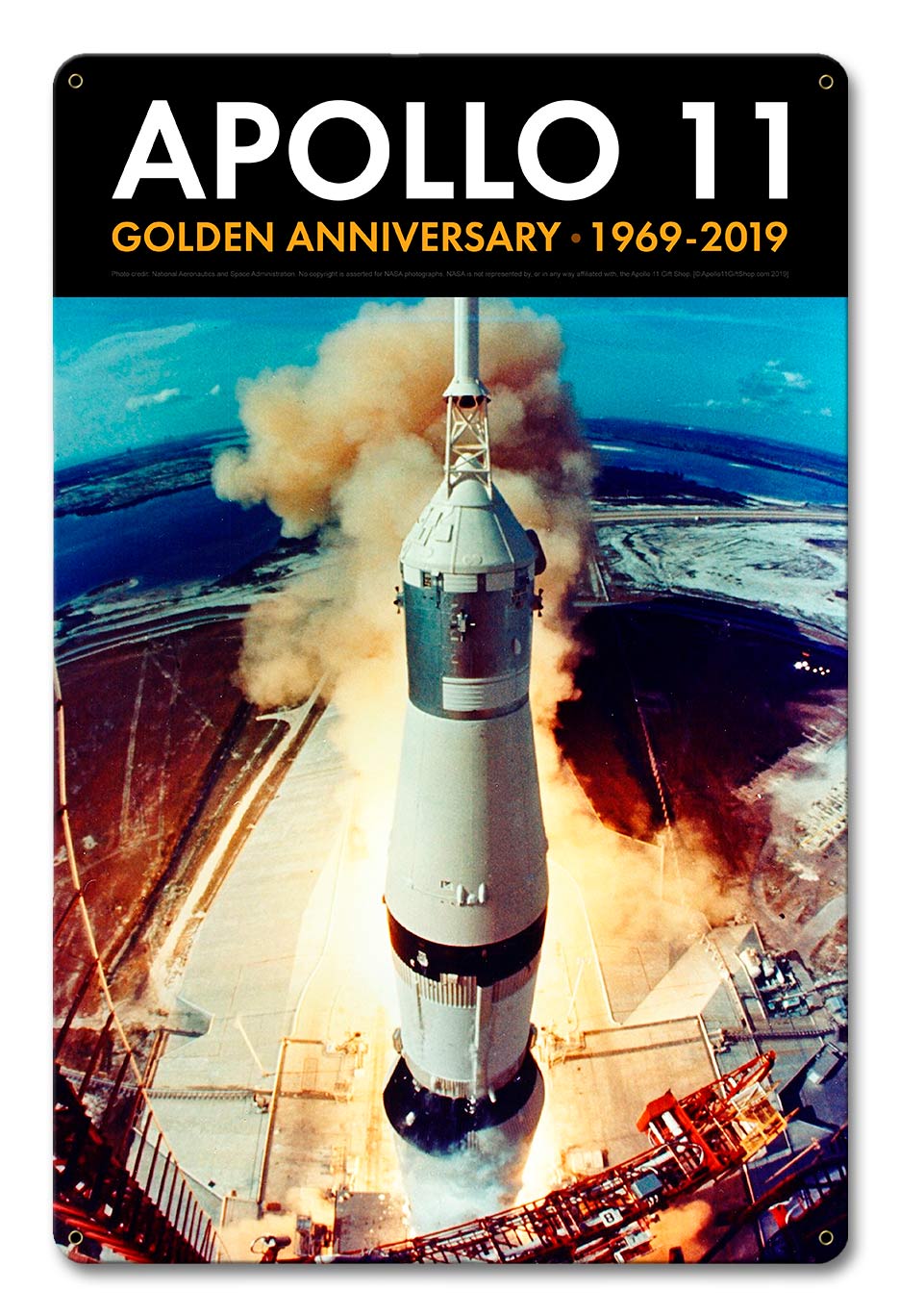 Apollo 11 50th Anniversary Launch on Pad 39A Black Metal Sign Vintage Sign, Aviation, Metal Sign, Wall Art, 12 X 18 Inches