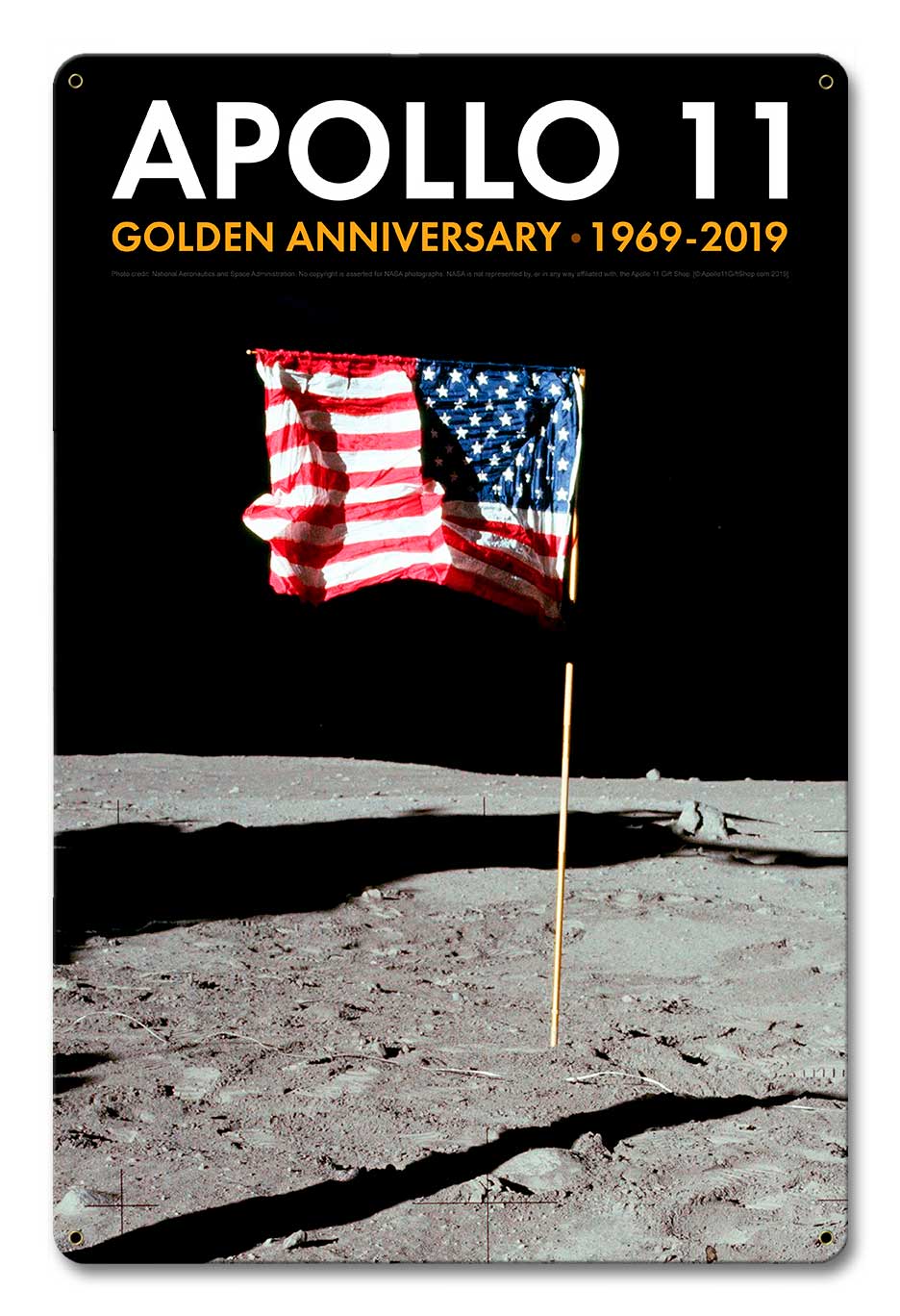 Apollo 11 50th Anniversary US Flag Planted on the Moon Black Metal Sign Vintage Sign, Aviation, Metal Sign, Wall Art, 12 X 18 Inches