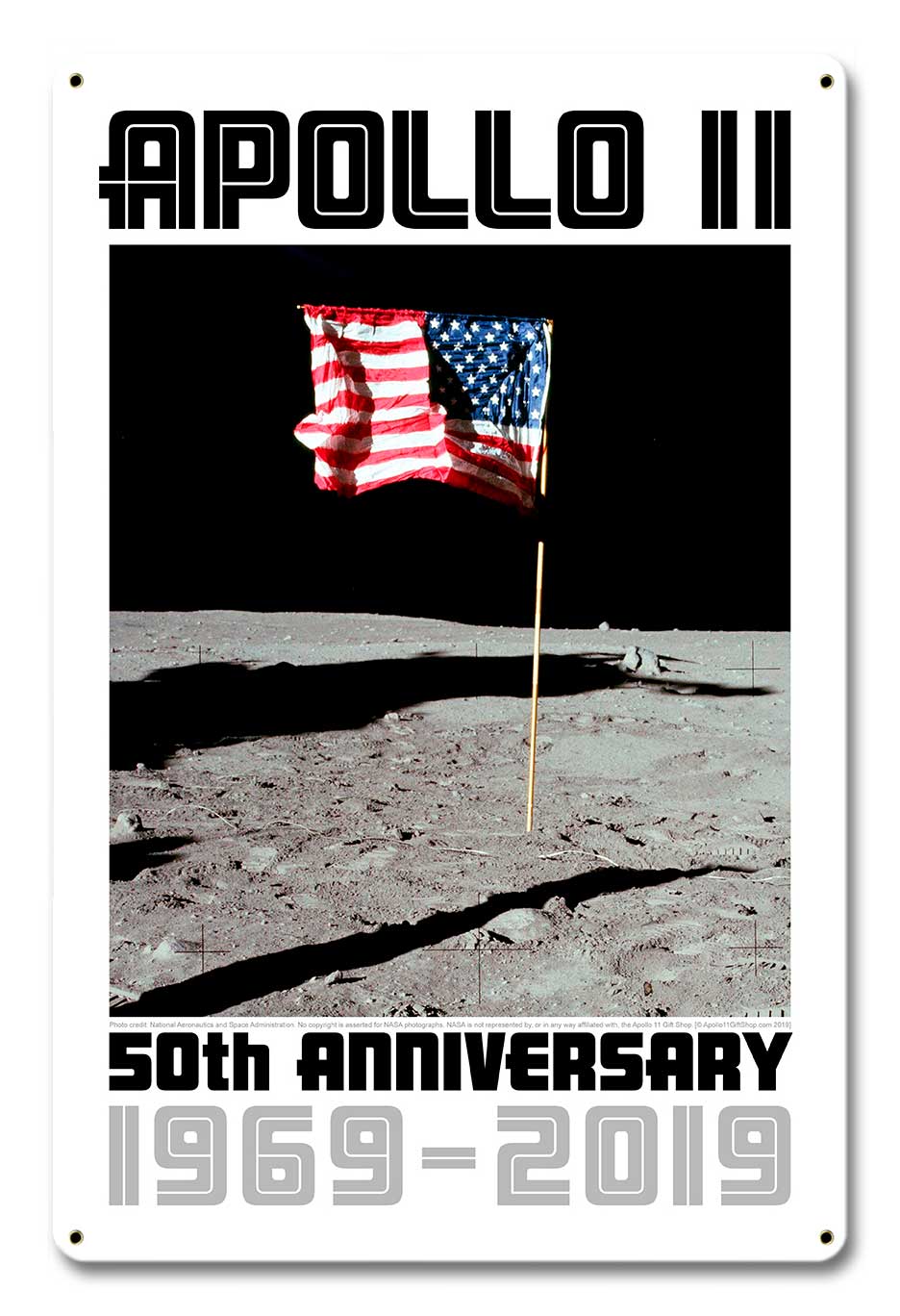 Apollo 11 50th Anniversary US Flag Planted on the Moon White Metal Sign Vintage Sign, Aviation, Metal Sign, Wall Art, 12 X 18 Inches