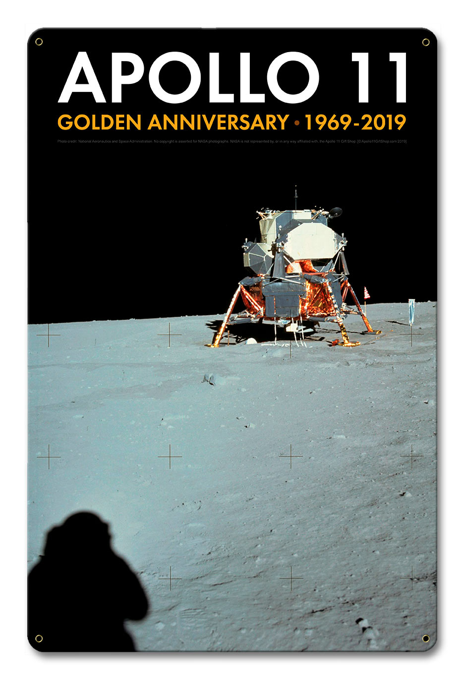Apollo 11 50th Anniversary Lunar Module on the Moon Black Metal Sign Vintage Sign, Aviation, Metal Sign, Wall Art, 12 X 18 Inches