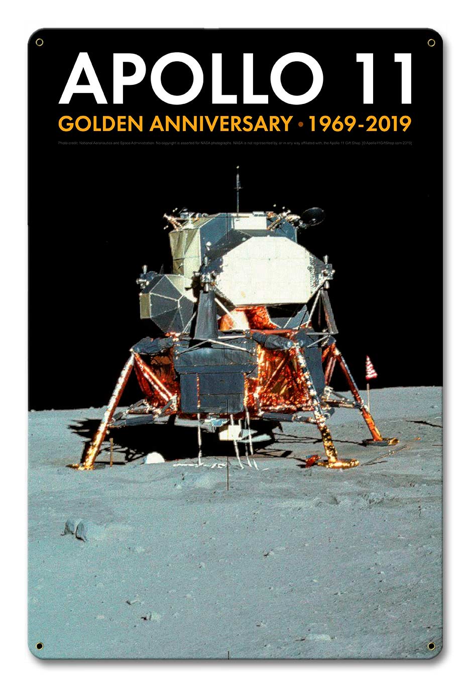 Apollo 11 50th Anniversary Eagle LM LEM Lunar Module Black Metal Sign Vintage Sign, Aviation, Metal Sign, Wall Art, 12 X 18 Inches