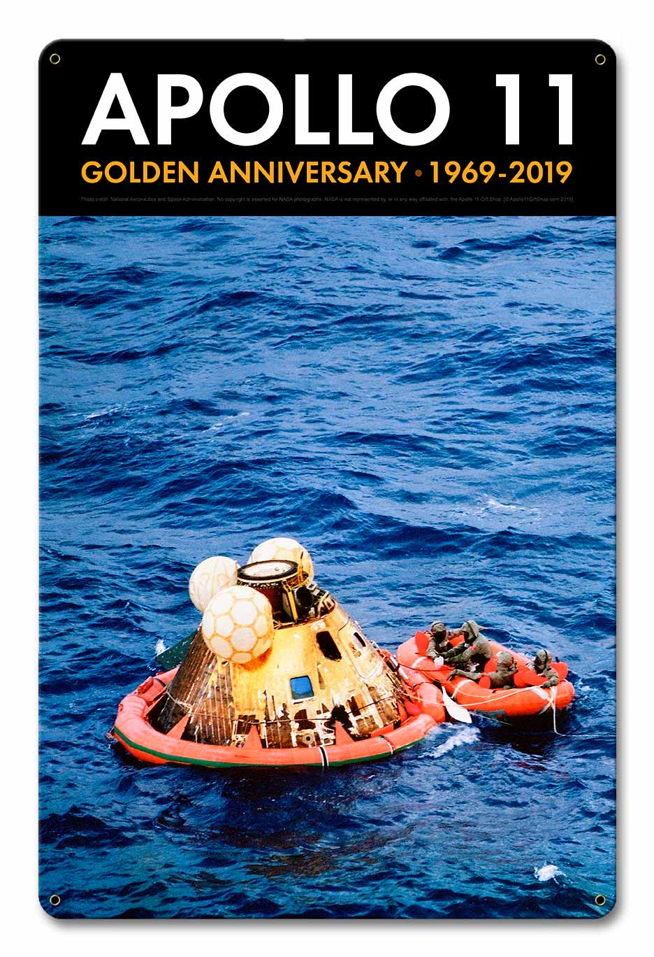 Apollo 11 50th Anniversary Splashdown in the Pacific Black Metal Sign Vintage Sign, Aviation, Metal Sign, Wall Art, 12 X 18 Inches