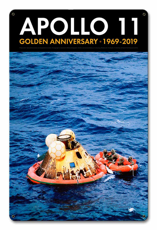 Apollo 11 50th Anniversary Splashdown in the Pacific Black Metal Sign Vintage Sign, Aviation, Metal Sign, Wall Art, 12 X 18 Inches