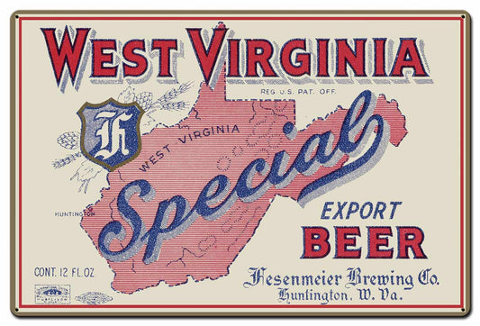 West Virginia Special Export 36 X 24 vintage metal sign