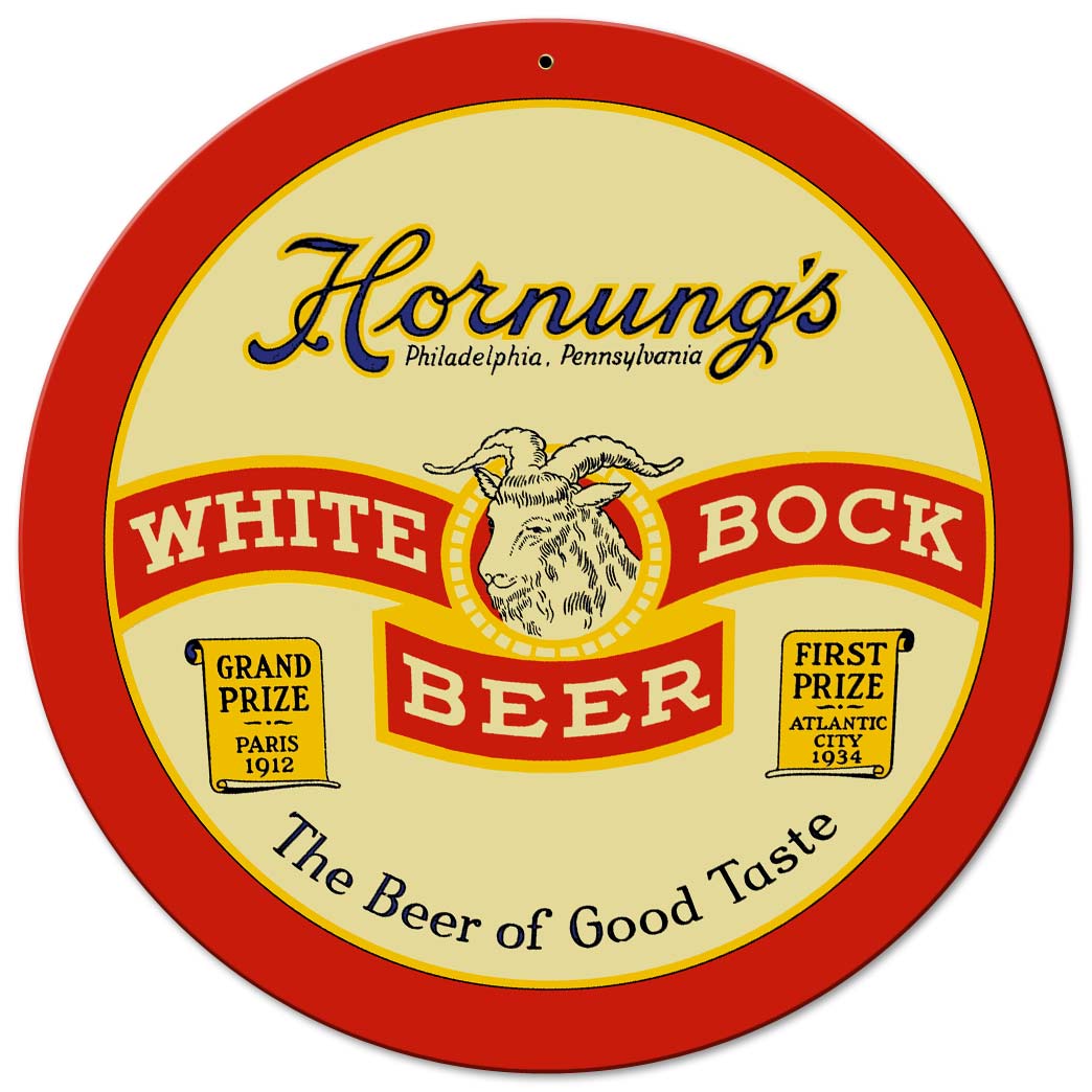Hornungs White Bock Beer 14 X 14 vintage metal sign