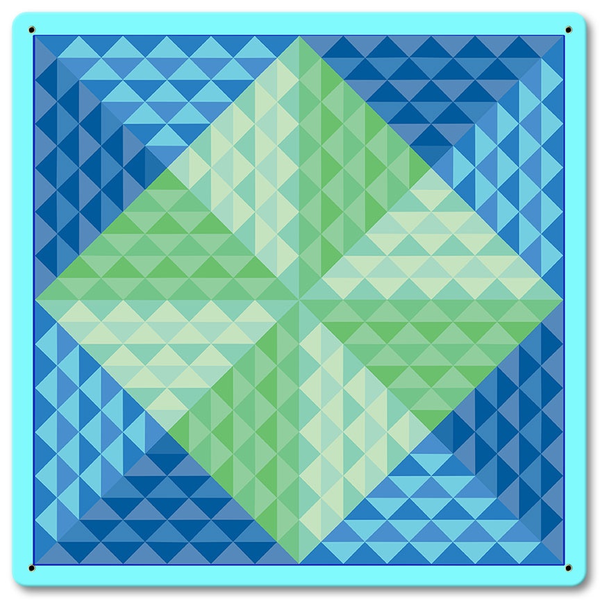 4 Pyramids Blue Quilt