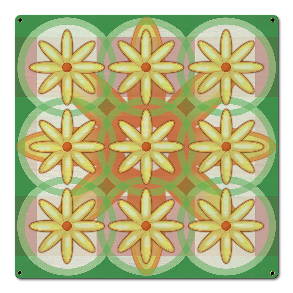 Nine Flowers Quilt 18 x 18 Custom Shape