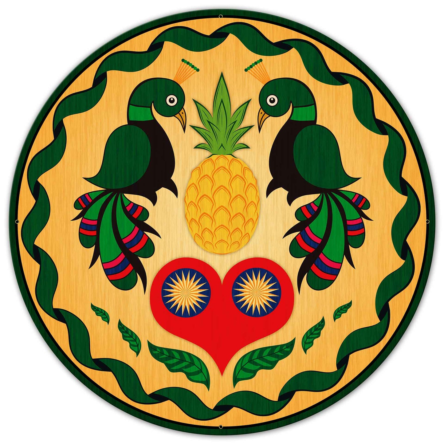 Peacocks and Heart Hex Sign 36 x 36 Custom Shape