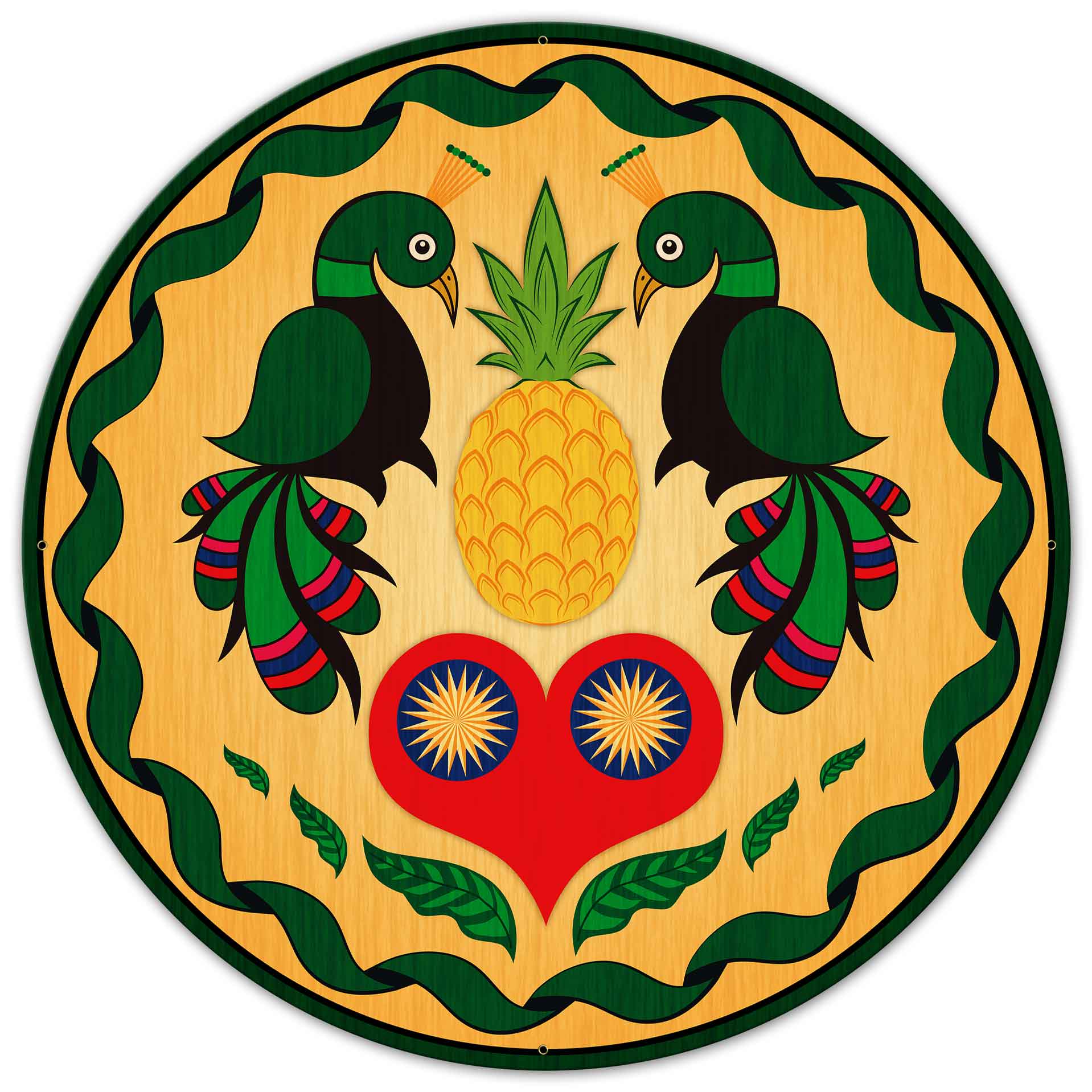 Peacocks and Heart Hex Sign 36 x 36 Custom Shape