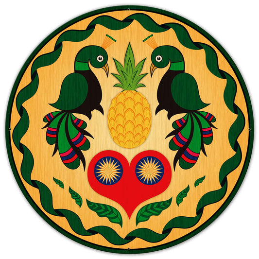 Peacocks and Heart Hex Sign 36 x 36 Custom Shape