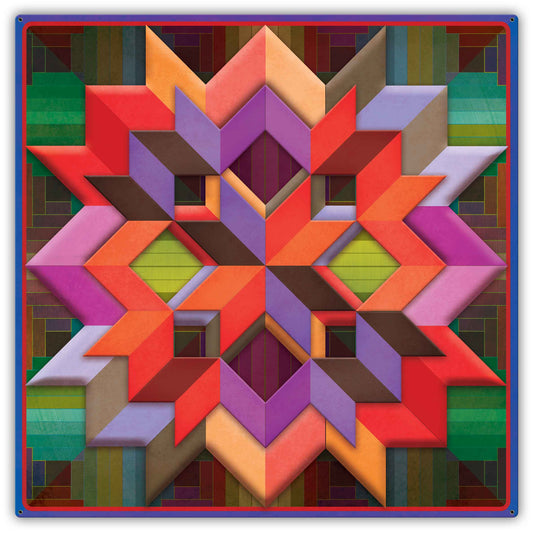 Box Log Cabin Blue Border 42 x 42 Custom Shape