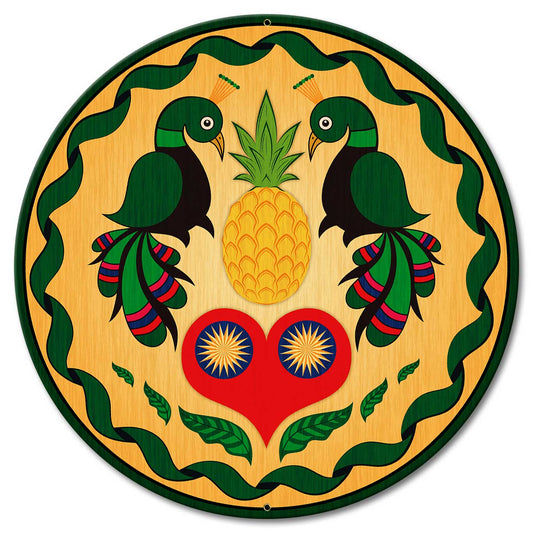 Peacocks and Heart Hex Sign 18 x 18 Custom Shape