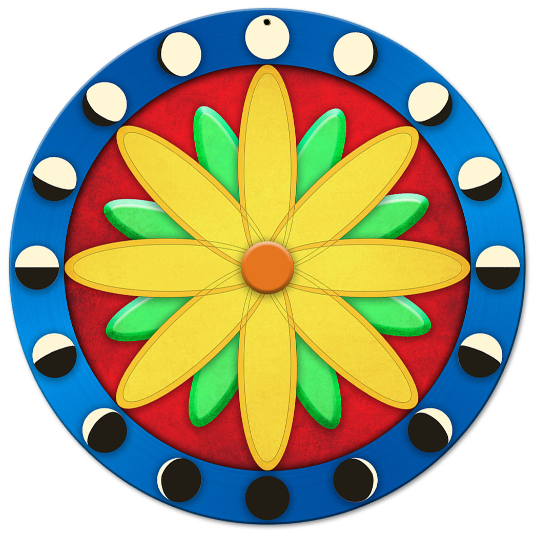 Moon Phases Hex Sign Blue-Red 14 x 14 Round