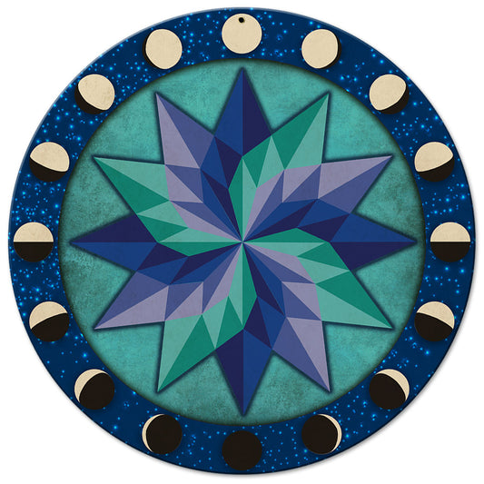 Moon Phases Pinwheel Blue-Green 14 x 14 Round